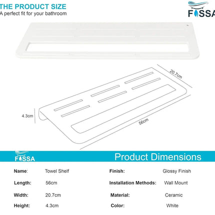 Fossa Wall Mounted Towel Shelf White Quartz Ceramic (RW-126)