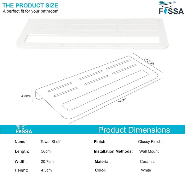Fossa Wall Mounted Towel Shelf White Quartz Ceramic (RW-126)
