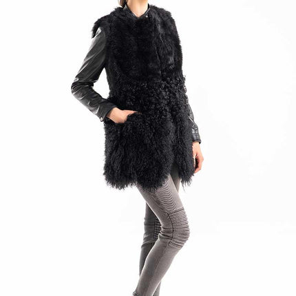 Black Geniune Sheepskin Fur Vest