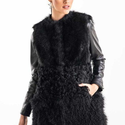 Black Geniune Sheepskin Fur Vest