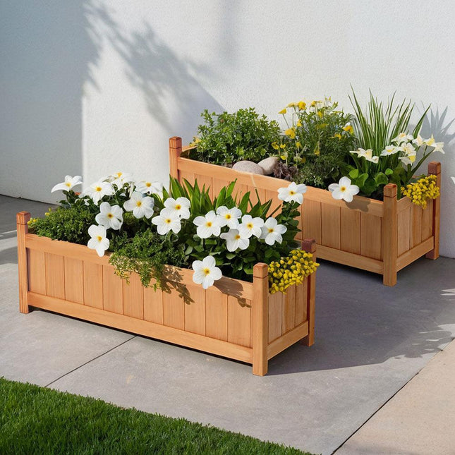 NNEDSZ 2x Green Fingers Raised Garden Bed 90x30x33cm Wooden Planter Box Raised Container Growing-0