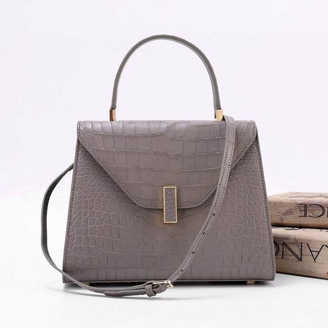 Genuine Crocodile Skin Leather Top Handle Bags Grey-0