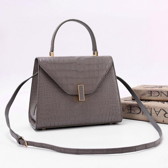 Genuine Crocodile Skin Leather Top Handle Bags Grey-1