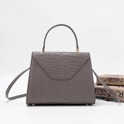 Genuine Crocodile Skin Leather Top Handle Bags Grey-2