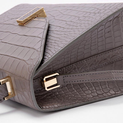 Genuine Crocodile Skin Leather Top Handle Bags Grey-3