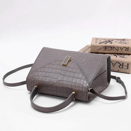 Genuine Crocodile Skin Leather Top Handle Bags Grey-4