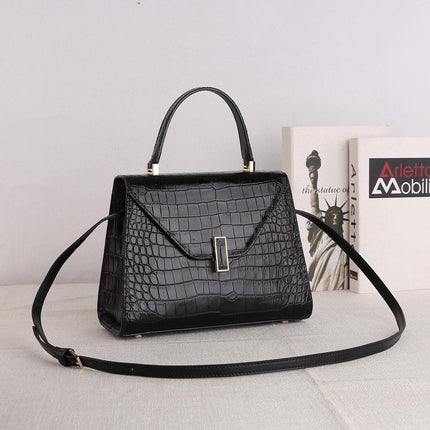 Genuine Crocodile Skin Leather Top Handle Bags Black-2