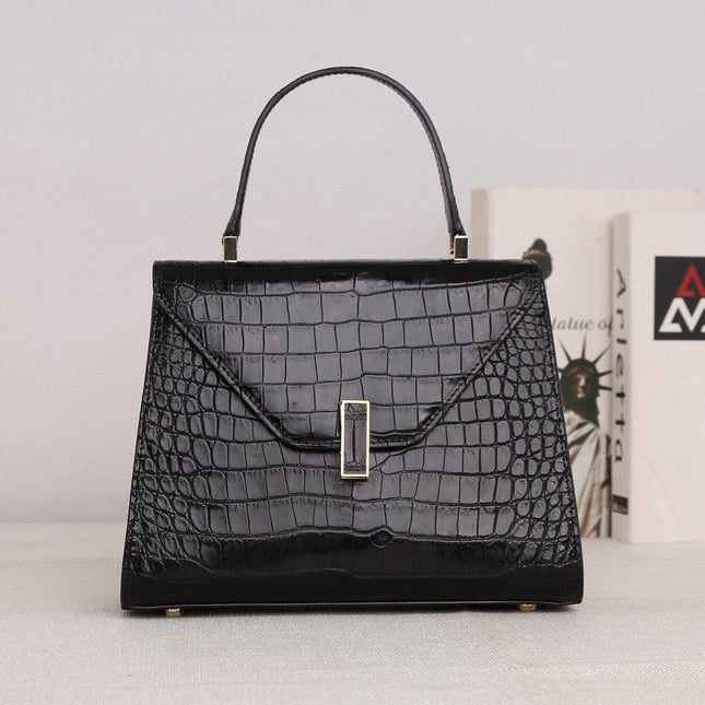 Genuine Crocodile Skin Leather Top Handle Bags Black-1