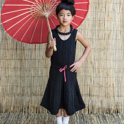 Black Cable Knit Dress for Girls-2