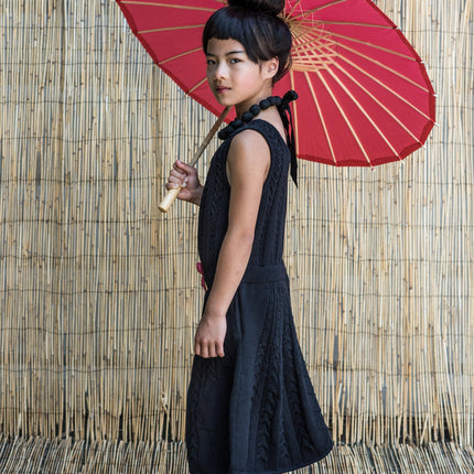 Black Cable Knit Dress for Girls-3