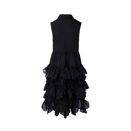 Girls Black Shirt Dress with Ruffles-3