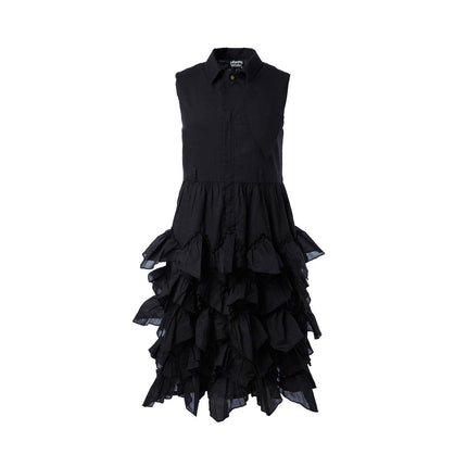 Girls Black Shirt Dress with Ruffles-0