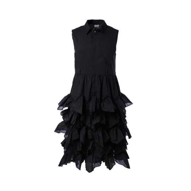 Girls Black Shirt Dress with Ruffles-0