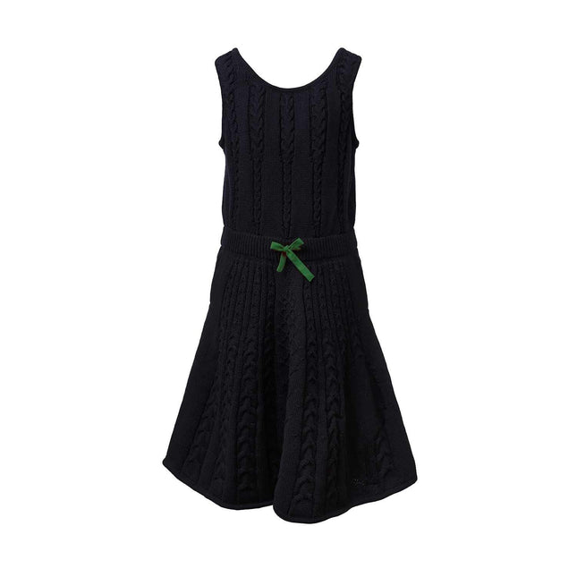 Black Cable Knit Dress for Girls-0