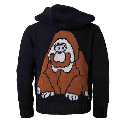Black Knitted Kids Hoodie with Orangutan