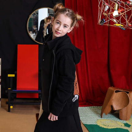 Black Knitted Kids Hoodie with Orangutan