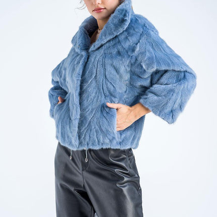 Blue Genuine Mink Fur Jacket