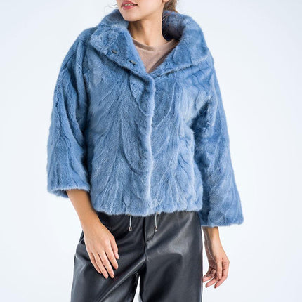 Blue Genuine Mink Fur Jacket