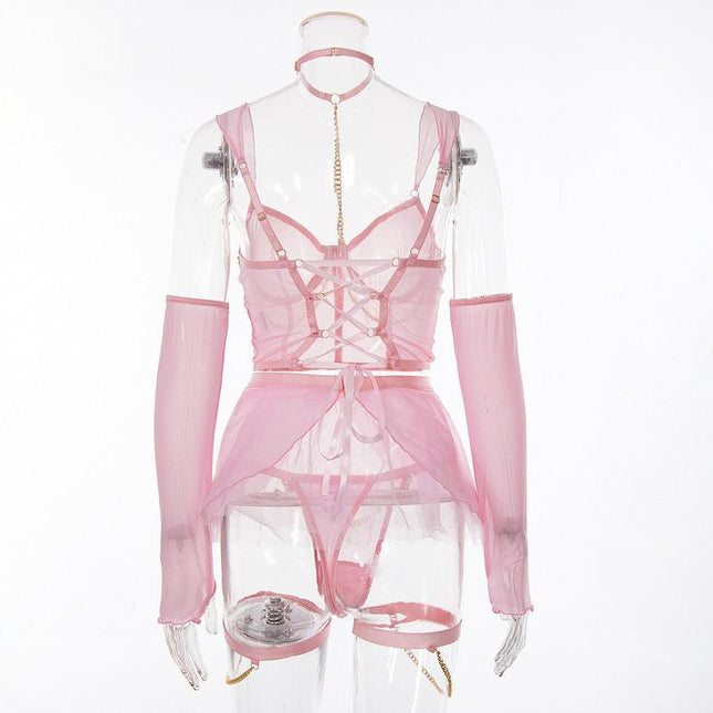 Pink Sexy Pure Desire Girls Underwear Sexy Suit-Back View