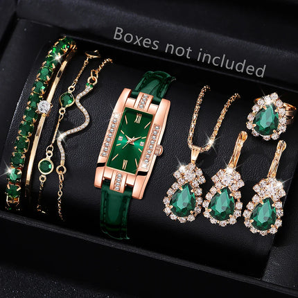 NNEOBA Green Women’s Quartz Watch Jewelry Gift Set-2