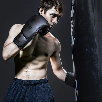 8oz PU Leather Boxing Gloves Unisex Training Gloves Black-1