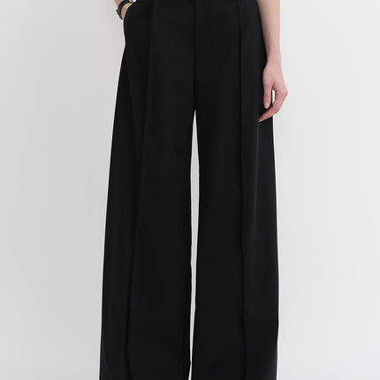 Worsted wool commuter classic drapey raw edge loose straight wide-leg pants