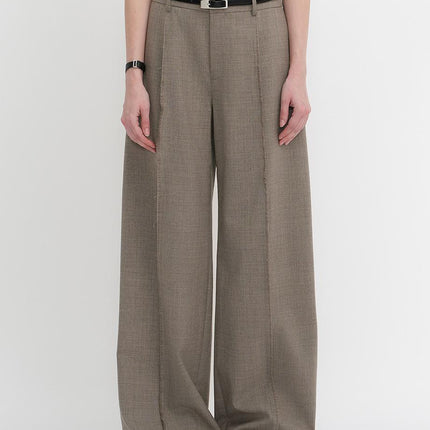 Worsted wool commuter classic drapey raw edge loose straight wide-leg pants