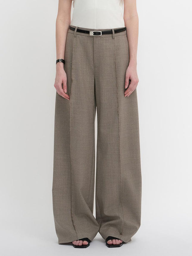 Worsted wool commuter classic drapey raw edge loose straight wide-leg pants