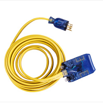 25' L5-30P to 3.5-15R 10 Gauge Flat Extension Cord w/ three 125V Household Outlets