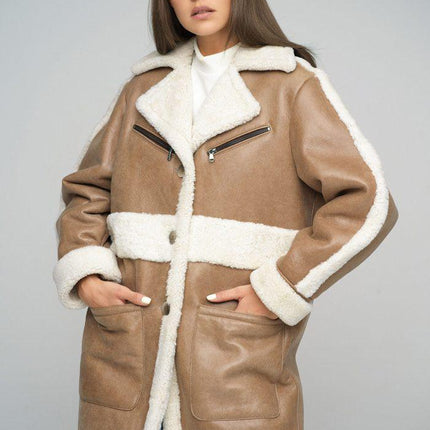 Beige Sheepskin Bomber Jacket