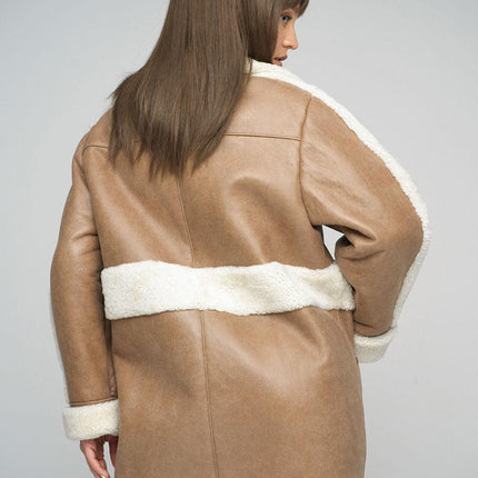 Beige Sheepskin Bomber Jacket