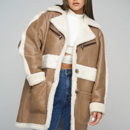 Beige Sheepskin Bomber Jacket