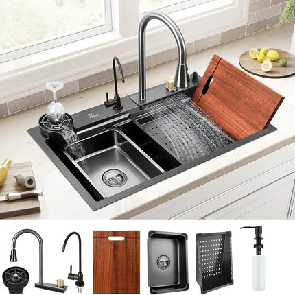Smart Waterfall (32 x 18 x 10 ) Inch Premium Stainless Steel Kitchen Sink Black