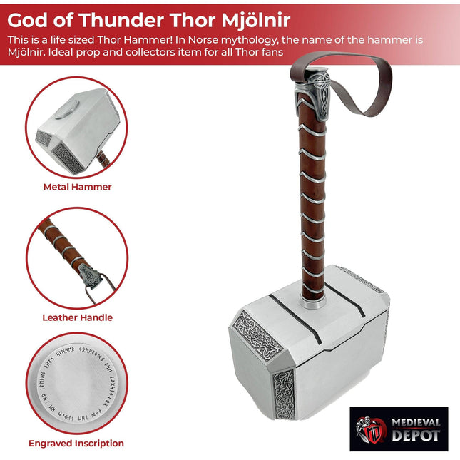 Thor’s Hammer from Norse Mythology, Cosplay Metal Version of Thor Mjölnir, 3.6 Kg, 1:1 Scale Movie Prop Replica of God of Thunder