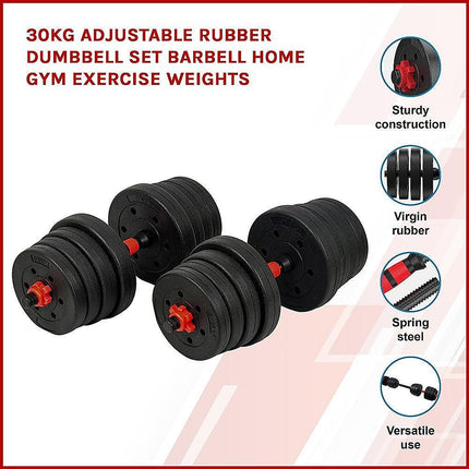NNEDSZ 30kg Adjustable Rubber Dumbbell Set Barbell Home GYM Exercise Weights