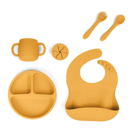 NNEDSZ Yellow 1183# Silicone Baby Feeding Set - Suction Plate, Bib, Cup & Utensils | BPA-Free Baby Tableware-0