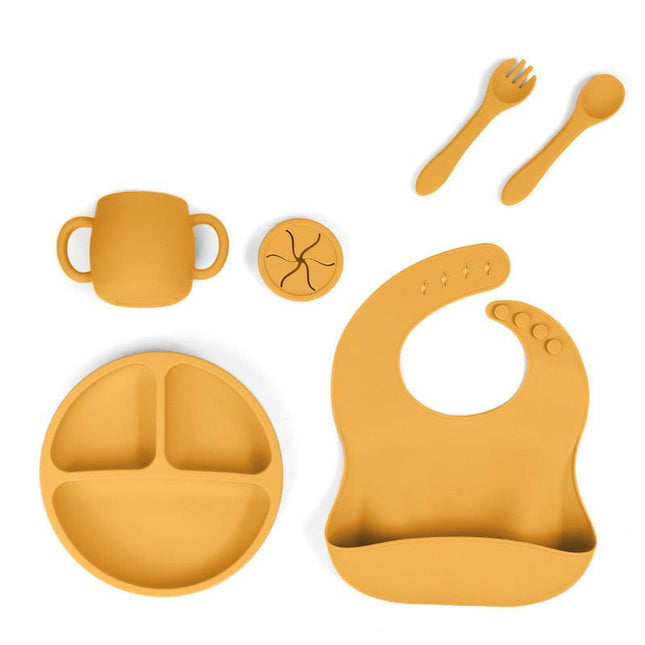NNEDSZ Yellow 1183# Silicone Baby Feeding Set - Suction Plate, Bib, Cup & Utensils | BPA-Free Baby Tableware-0