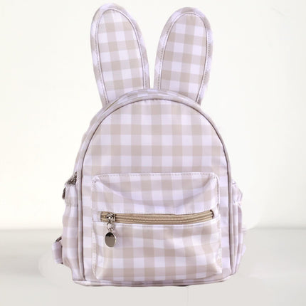 NNEDSZ Khaki Kids Bunny Ear Gingham Backpack - Cute Mini Bag for Girls-0