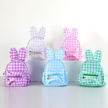 NNEDSZ Khaki Kids Bunny Ear Gingham Backpack - Cute Mini Bag for Girls-2