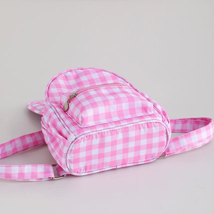 NNEDSZ Khaki Kids Bunny Ear Gingham Backpack - Cute Mini Bag for Girls-3