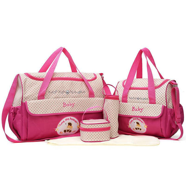 NNEDSZ Pink 5-Piece Mommy Bag Set - Large Capacity Diaper Bags for Baby Travel, Tote and Shoulder Bags with Insulated Bottle Holder and Snack Bag-0