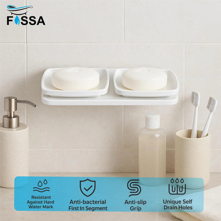White Double Soap Dish Unbreakable ABS Rectangular Ceramic Finish (RW-116)
