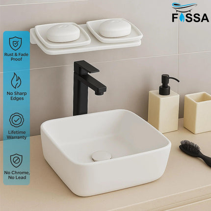 White Double Soap Dish Unbreakable ABS Rectangular Ceramic Finish (RW-116)