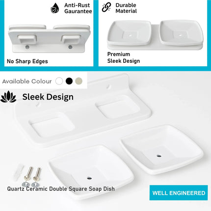 White Double Soap Dish Unbreakable ABS Rectangular Ceramic Finish (RW-116)