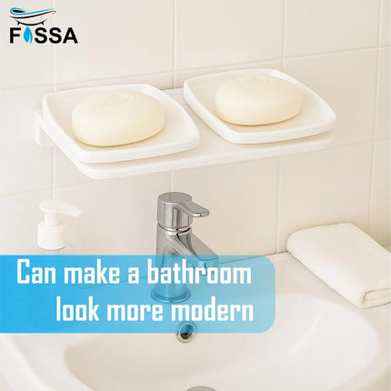 White Double Soap Dish Unbreakable ABS Rectangular Ceramic Finish (RW-116)