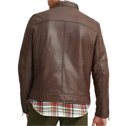 Mens Brown Leather Moto Biker Jacket