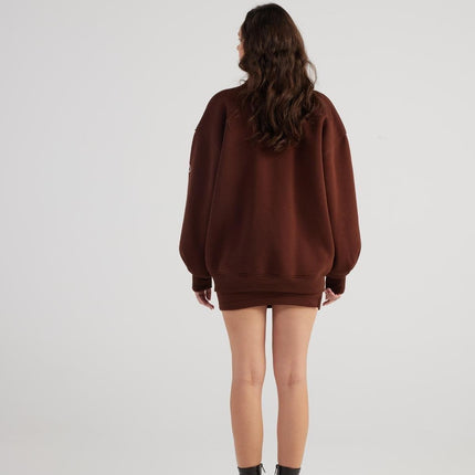 Alexa Brown Oversize Bomber Jacket with Removable Rose Accessory