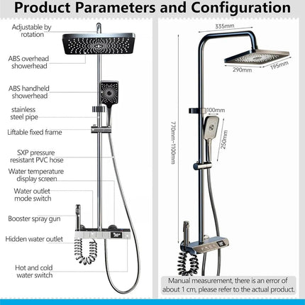Smart Shower Panel LED With Piano Button Set (Black)