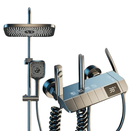 Smart Shower Panel LED With Piano Button Set (Black)