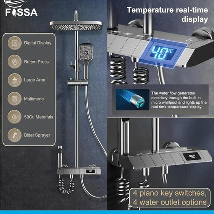 Smart Shower Panel LED With Piano Button Set (Black)